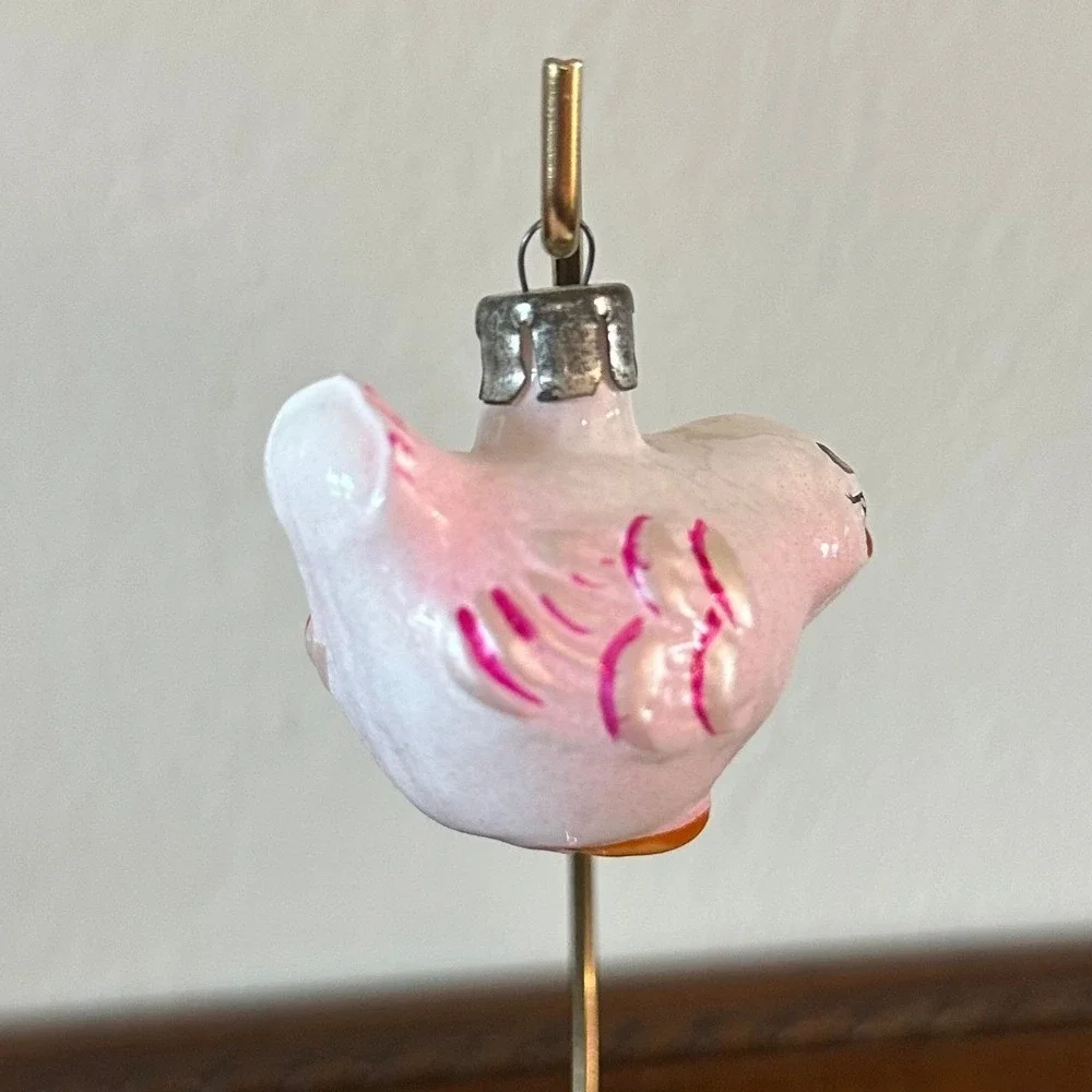 Vintage Pink Blown Glass Bird Christmas‎ Ornament Hand Painted Holiday Decor